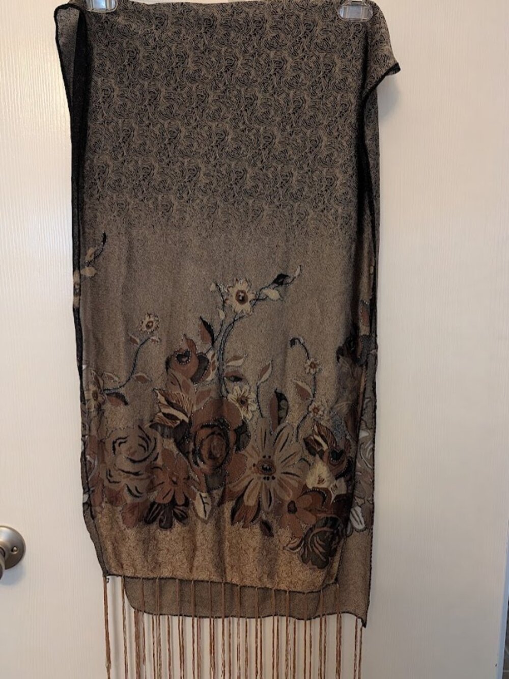 Beautiful reversible floral scarf wrap with fringe NWOT